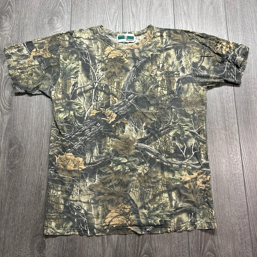 Vintage Game Hunter Camo Pocket Large Shirt Mens Large All Over Print Tree Leaf